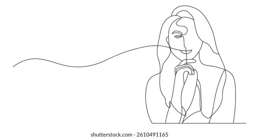 Continuous line drawing of Beauty girl face. Attractive young woman portrait female beauty. Black and white vector illustration