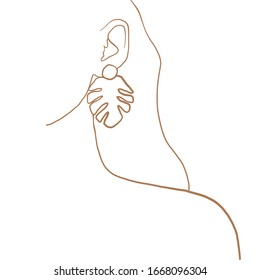 Continuous line, drawing of beauty woman face with earring , fashion concept, woman beauty minimalist, vector illustration for t-shirt slogan design print graphics style. One line fashion illustration