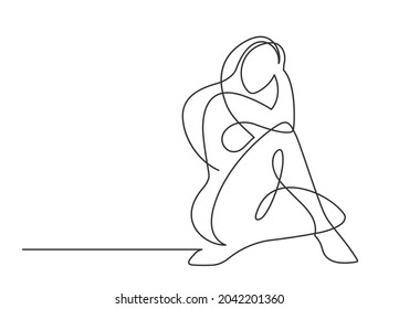 Dibujo continuo de una bella mujer sentada. Ilustración de arte corporal desnudo