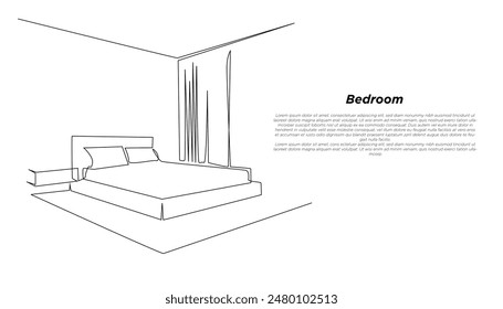 continuous line drawing of bedroom.one line drawing of modern bedroom interior.single line vector illustration.isolated white background