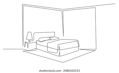 continuous line drawing of bedroom.one line drawing of modern bedroom interior.single line vector illustration.isolated white background