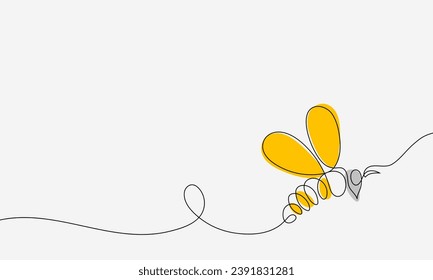 continuous line drawing Bee flying. Background vector illustration.