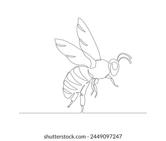 Continuous line drawing of bee. One line of flying bee. Flying insects concept continuous line art. Editable outline.

