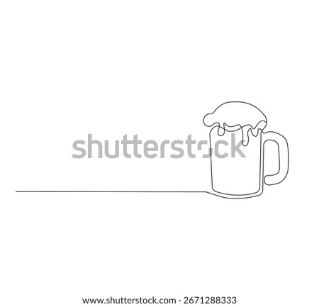 Continuous Line Drawing of a Beer Glass – Minimalist One Line Art of Pint with Foam – Simple Monoline Illustration of Alcohol Drink for Bar, Pub, Brewery, and Beverage Design