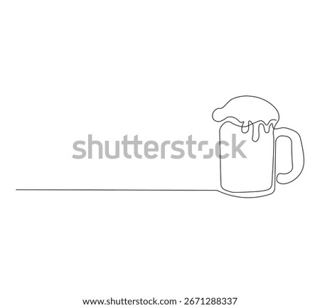 Continuous Line Drawing of a Beer Glass – Minimalist One Line Art of Pint with Foam – Simple Monoline Illustration of Alcohol Drink for Bar, Pub, Brewery, and Beverage Design