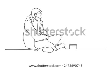 continuous line drawing of beggar.one line drawing of homeless man.single line vector illustration