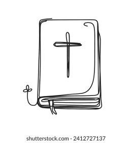 Dibujo continuo de la Biblia, Cristianismo. Ilustración vectorial. ilustración minimalista de una línea