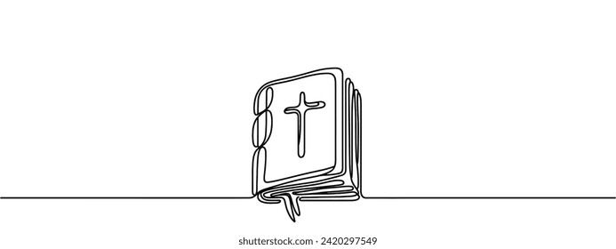 Continuous line drawing of the Bible, Christianity. Vector illustration. minimalistic one line illustration