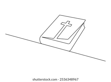 Continuous line drawing of the Bible. Single line drawing of the holy book. Vector illustration