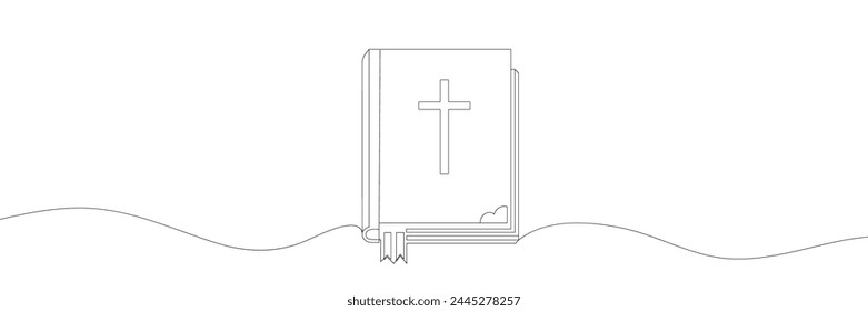 Continuous line drawing of Bible, symbol of Christianity. The book of God. Religion. Vector. Illustration