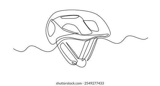 continuous line drawing of bicycle helmet.one line drawing of bicycle riding equipment helmet.single line vector illustration.isolated white background
