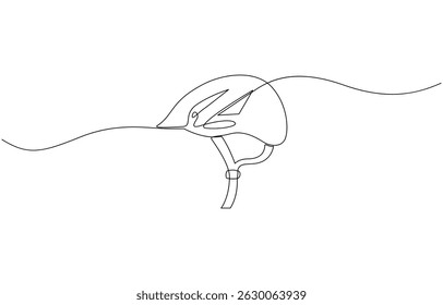 Continuous line drawing of bicycle helmet.one line drawing of bicycle riding equipment helmet, Sport, cyclist, biker, mountain, track, race, protection concept. Editable stroke vector.