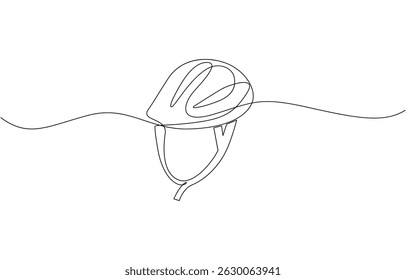 Continuous line drawing of bicycle helmet.one line drawing of bicycle riding equipment helmet, Sport, cyclist, biker, mountain, track, race, protection concept. Editable stroke vector.