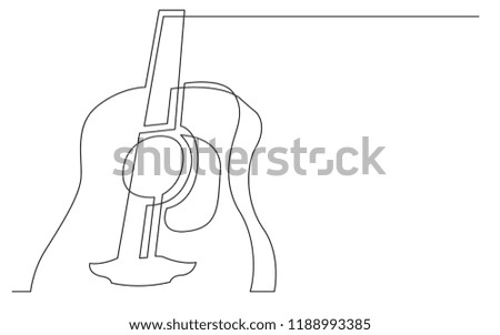 continuous line drawing of big acoustic guitar