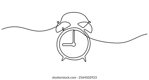 Continuous line drawing of a big alarm clock. Representing the passage of time, reminders, and waking up to new possibilities. Vector illustration one line art minimalist.