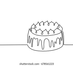 Continuous line drawing of big cake. Vector illustration black line on white background.