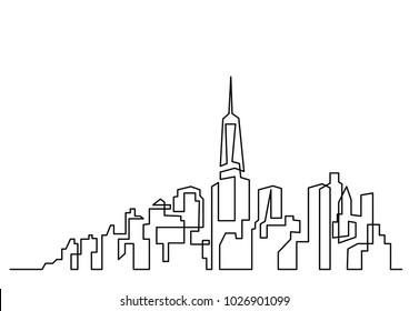 Continuous Line Drawing Of Big City Skyline