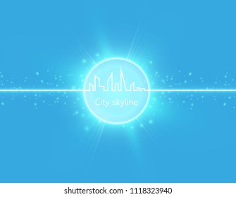 Continuous line drawing of big city skyline with neon vector effect