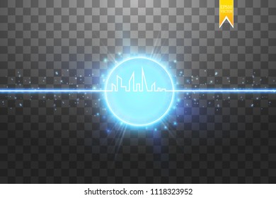 Continuous line drawing of big city skyline with neon vector effect