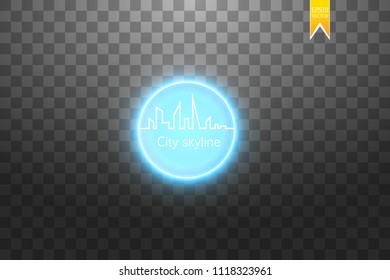 Continuous line drawing of big city skyline with neon vector effect