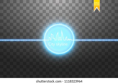 Continuous line drawing of big city skyline with neon vector effect