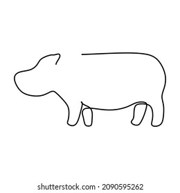 Continuous line drawing big cute hippopotamus for company logo identity. Huge wild hippo animal mascot concept for national safari zoo. Dynamic one line draw graphic design vector illustration