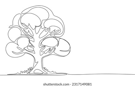 Continuous line drawing of big tree. Vector illustration as line art outline wallpaper for minimal poster, template, banner