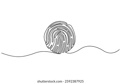Continuous line drawing of bio metric scan symbol on white background, Linear drawing of a fingerprint. Continuous line drawing of bio metric scan symbol unique fingerprint.