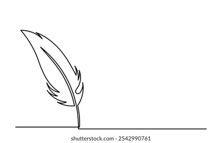 Continuous line drawing of bird feathers. line art one-line feather icon isolated on a white background. Bird feather vector illustration.