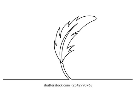 Continuous line drawing of bird feathers. line art one-line feather icon isolated on a white background. Bird feather vector illustration.