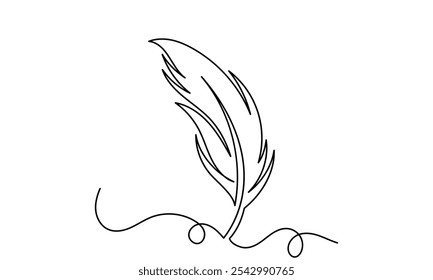 Continuous line drawing of bird feathers. line art one-line feather icon isolated on a white background. Bird feather vector illustration.