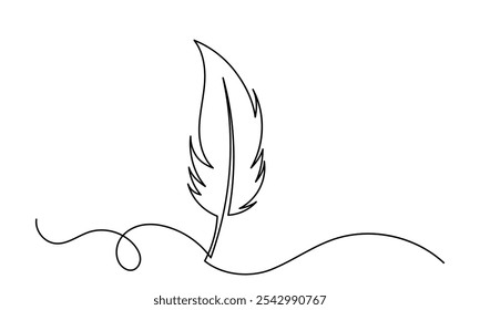 Continuous line drawing of bird feathers. line art one-line feather icon isolated on a white background. Bird feather vector illustration.