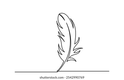 Continuous line drawing of bird feathers. line art one-line feather icon isolated on a white background. Bird feather vector illustration.