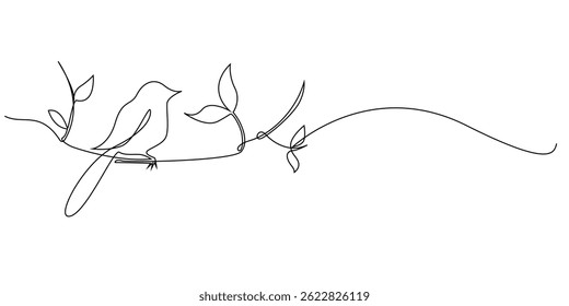 continuous line drawing of a bird perched on a tree branch.one line drawing of a beautiful bird.single line vector illustration