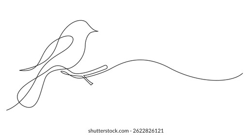 continuous line drawing of a bird perched on a tree branch.one line drawing of a beautiful bird.single line vector illustration