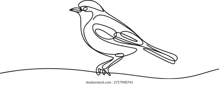 Desenho de linha contínua de um pássaro empoleirado graciosamente, criado com linhas de fluxo contínuo. Minimalista simplicidade e elegância. uma linha Ícone desenho
