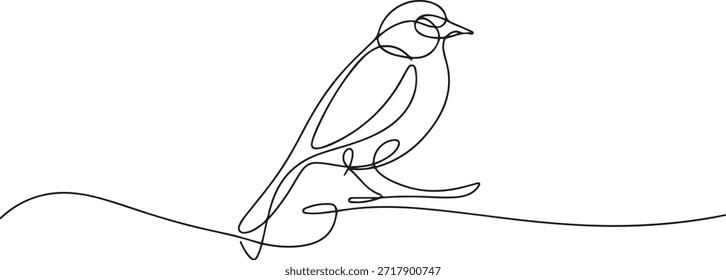 Desenho de linha contínua de um pássaro empoleirado graciosamente, criado com linhas de fluxo contínuo. Minimalista simplicidade e elegância. uma linha Ícone desenho
