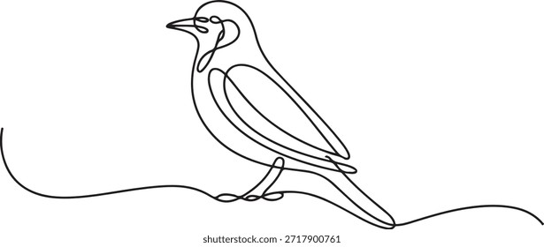 Dibujo de línea continua de un pájaro posado con gracia, creado con líneas continuas que fluyen. Simplicidad y elegancia minimalistas. dibujo de iconos de una línea
