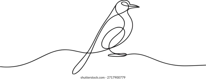 Desenho de linha contínua de um pássaro empoleirado graciosamente, criado com linhas de fluxo contínuo. Minimalista simplicidade e elegância. uma linha Ícone desenho
