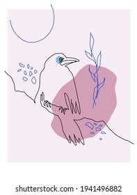 Continuous line, drawing of bird , vector illustration for posters, design print graphics style