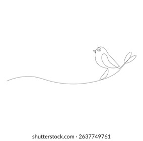 continuous line drawing of birds perched on a branch,Sketch. Collection of birds in the park and forest. Hand drawn vector illustration.
