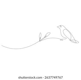 continuous line drawing of birds perched on a branch,Sketch. Collection of birds in the park and forest. Hand drawn vector illustration.