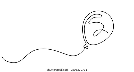 Continuous line drawing of birthday balloons. Minimalist design for kids’ celebration decorations.
