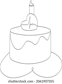 Kontinuierliche Zeichnung des Geburtstagskuchens. Ein Kuchen mit süßer Sahne und Kerze. Feiern Geburtstagsfeier-Konzept einzeln auf weißem Hintergrund. Handgezeichnete Vektorgrafik-Design