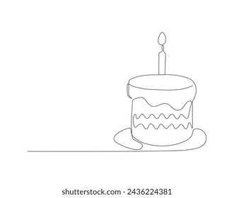 Línea Continua De Dibujo De Pastel De Cumpleaños. Una Línea De Pastel. Tarta de cumpleaños Línea continua de arte. Contorno editable.
