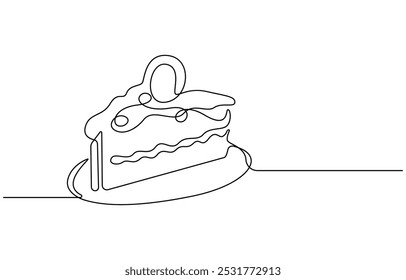 Continuous line drawing of a birthday cake with candle,Continuous Line Drawing of Happy Birthday Icon. Hand Drawn Symbol Vector Illustration, one continuous line drawing of birthday cake