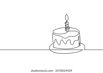 Continuous Line Drawing of Birthday Cake. Simple Cake Continuous One Line Drawing for Minimalist Design. Bakery Concept Vector Simple Linear Illustration. Not AI