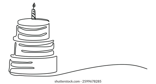 continuous line drawing birthday cake one.