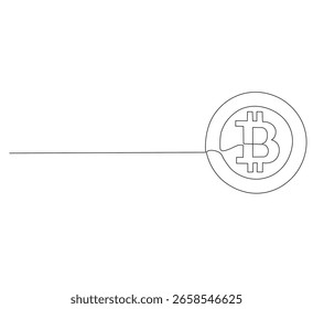 Continuous line drawing of Bitcoin cryptocurrency. Blockchain technology, finance, and banking icon drawn with one line, Bitcoin coin, cryptocurrency one line art, finance, financial