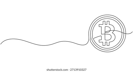 Dibujo de línea continuo de la silueta de criptomoneda de bitcoin. Blockchain, finanzas y concepto de tecnología bancaria dibujado por una línea, Bitcoin, criptomoneda, arte de una línea, dinero, finanzas, financiero